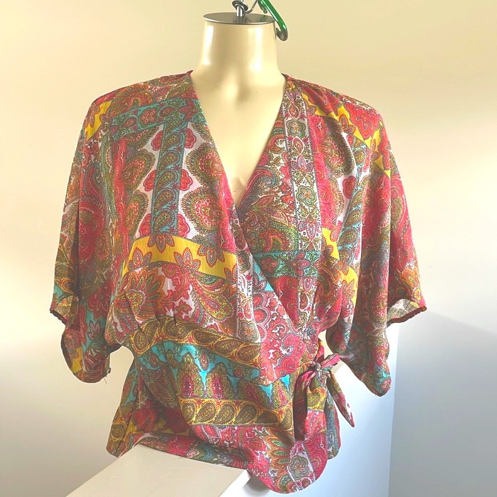 Pretty Paisley Wrap Topper with Inside waist button and ties